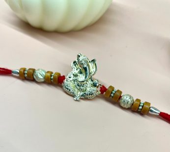 Silver Ganesha Kundan Meena Rakhi