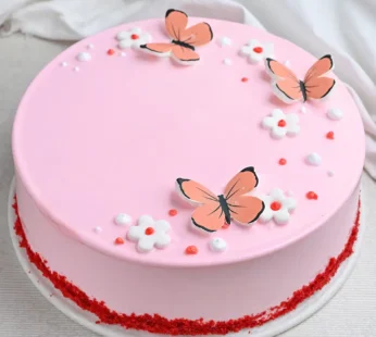 Butterfly N Flowers Red Velvet Cake